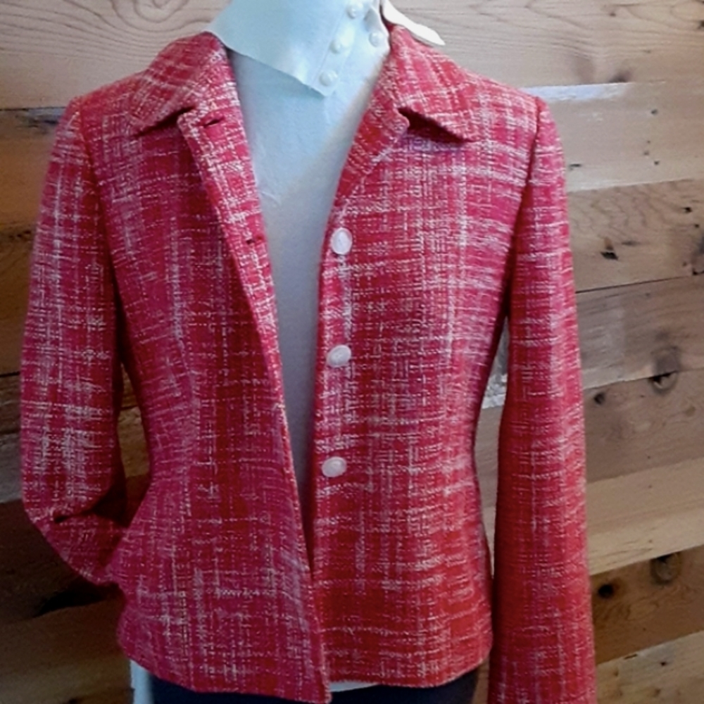 Silk Vtg Jones New York nubby woven plaid lined jacket Cute EUC Preppy A…